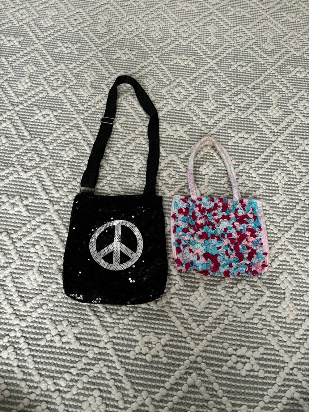 Kids cute bag Bundle | Sequin Peace Sign Crossbody + Handmade Tote